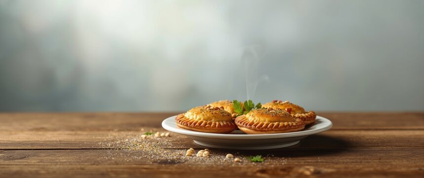 Mini Fatayer: Lebanese meat pies with Arab Sfeeha Fatayer backdrop, food, pizza, white and blue themes, bread, meat, breakfast options, diet, vegetables