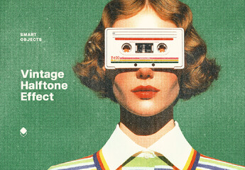 Vintage Square Halftone Photo Effect Mockup