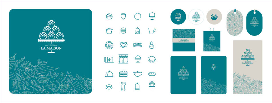 Charte graphique pour p&acirc;tisserie, salon de th&eacute;, traiteur sucr&eacute; pour r&eacute;ception, &eacute;v&egrave;nement, s&eacute;minaire, mariage, anniversaire, salon, organisateur

