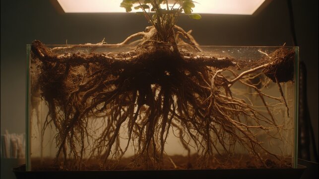Intricate Plant Roots Exposed in Detail, Showcasing Underground Growth System and Botanical Structure