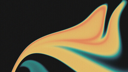 Abstract Dynamic Orange and Teal Flame-like Waves on Dark Background with Film Grain