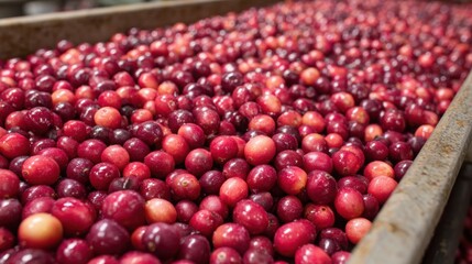 Abundant pile of vibrant red cranberries, fresh from the harvest, showcasing nature's healthy bounty.
