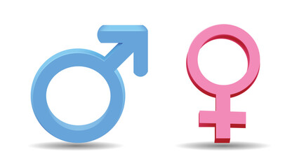 Gender symbols set illustration featuring male and female icons in blue and pink colors