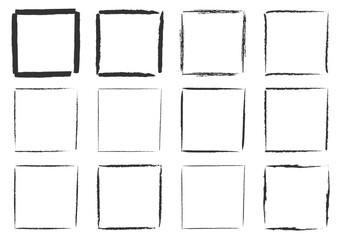 Colecci&oacute;n de marcos cuadrados con bordes de textura grunge y trazos de pincel