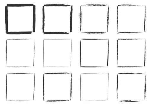 Colecci&oacute;n de marcos cuadrados con bordes de textura grunge y trazos de pincel