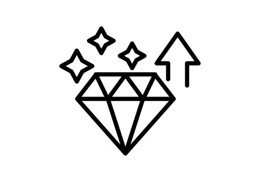 Icono de diamante con destellos y flecha hacia arriba