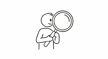 Stick Figure Person Holding Magnifying Glass Searching.