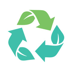 Obraz premium Eco-Friendly Recycling: A vibrant icon of the recycling symbol with leaves, symbolizing the harmonious blend of nature and sustainability.
