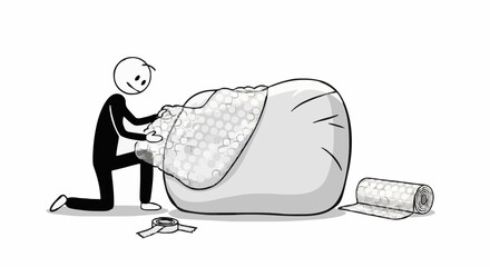 Stick Figure Person Assembling Large Bean Bag Chair.