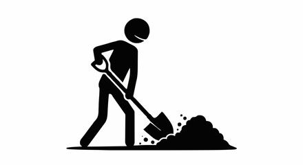 Stick Figure Person Digging with Shovel Icon.