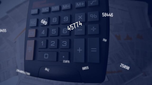 Animated numbers and a bouncing calculator on graphed papers.