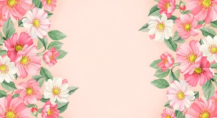Fototapeta premium Floral border design with pink and white flowers