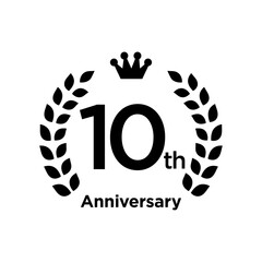 月桂冠とクラウン　周年記念アニバーサリーロゴモノクロ 10th