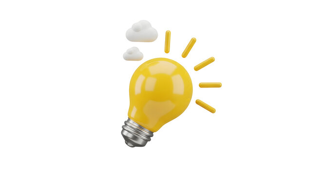 Creative idea with bright yellow light bulb and clouds