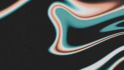 Abstract Dark Grainy Background with Teal and Copper Liquid Flow and Chromatic Aberration