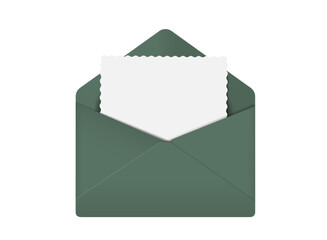 Green realistic envelope with paper blank card