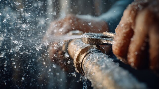 Plumber Repairing Frozen Burst Pipe After Extreme Cold