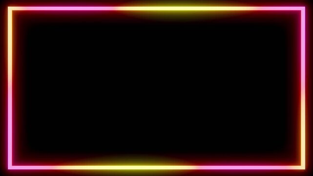 Horizontal 3d abstract neon futuristic banner copyspace frame gradient glow pink yellow rectangle template loop animation outline shape energy electric laser reflection cyberpunk tech dark minimal