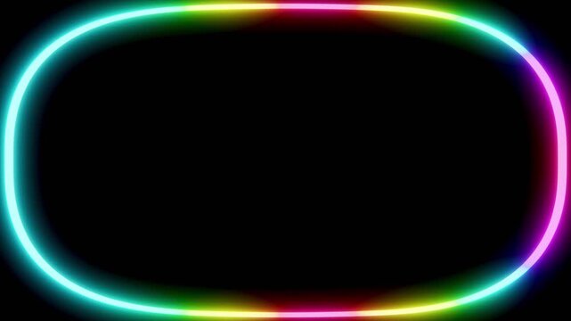 Horizontal 3d abstract neon futuristic banner copyspace frame border gradient glow rainbow loop animation spectrum oval template wallpaper background outline shape light energy luminous laser aura
