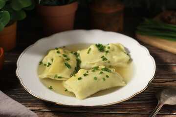 German Swabian dish - Maultaschen in broth	