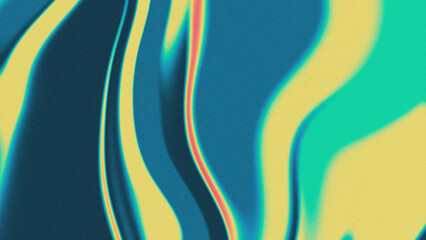 Abstract Acid Graphic Background with Blue and Yellow Grainy Liquid Waves and Chromatic Aberration