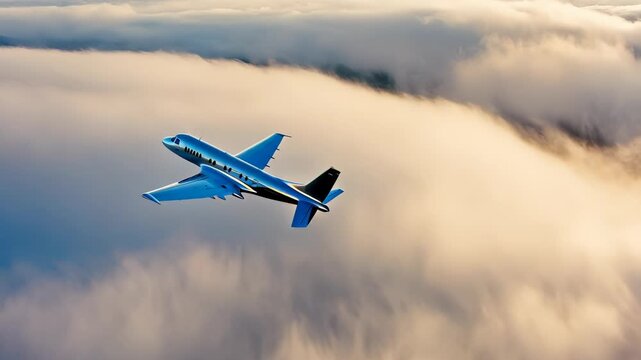 Blue Jet Flying Above Clouds