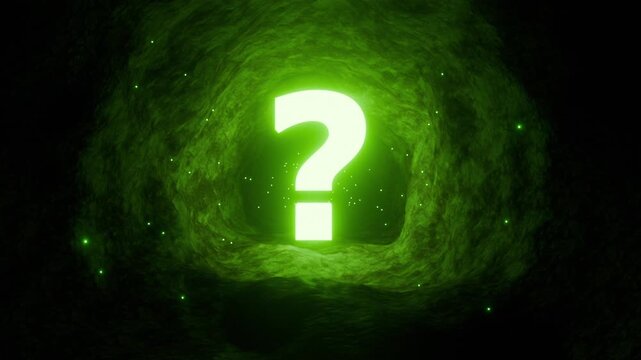 Glowing Question Mark inside a Cave Mystery Mysterious Unknown Phenomenon Animated CGI Concept Green