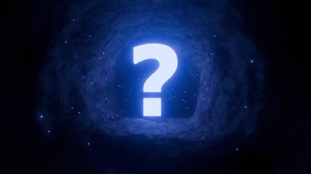 Glowing Question Mark inside a Cave Mystery Mysterious Unknown Phenomenon Animated CGI Concept Blue