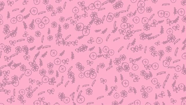 Doodle line art pattern cute pink floral bows seamless, perfect for backgrounds, stationery, and scrapbooking projects.