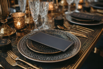 Art deco black and gold elegant table setting