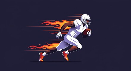 Naklejka premium Dynamic illustration of a powerful football player accelerating with explosive speed, leaving a trail of fiery energy, capturing the intensity and athleticism of the game