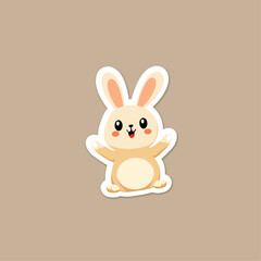 Obraz premium Sticker rabbit mascot on sand background flat vector