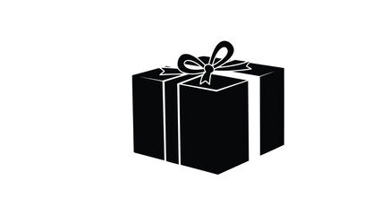 Obraz premium Black and White Illustration of a Christmas Gift Box with Ribbon Bow