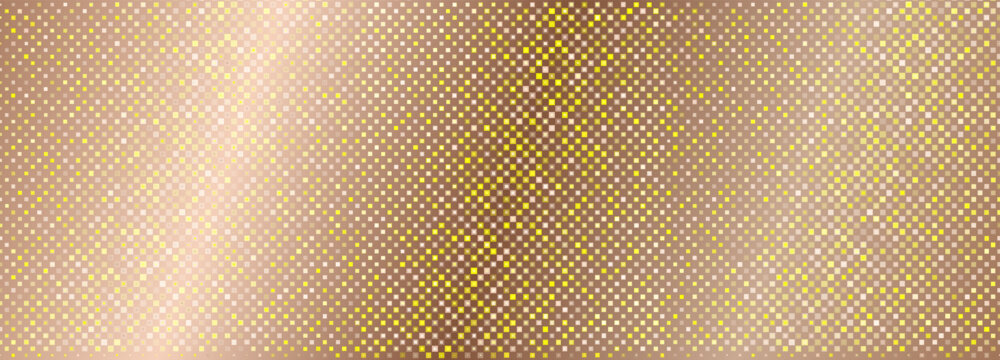 bronze disco party pattern. Yellow square sequin mosaic texture background. Abstract golden shining glitter halftone wallpaper. Pop up comic sparkling glitter backdrop. eps10