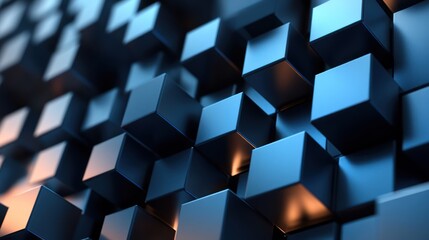 Geometric pattern of blue metallic cubes with subtle lighting effects