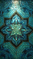 Beautiful mosaic artwork featuring intricate turquoise floral design