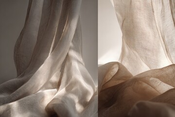 Soft textured drapery in natural light featuring elegant flowing fabrics