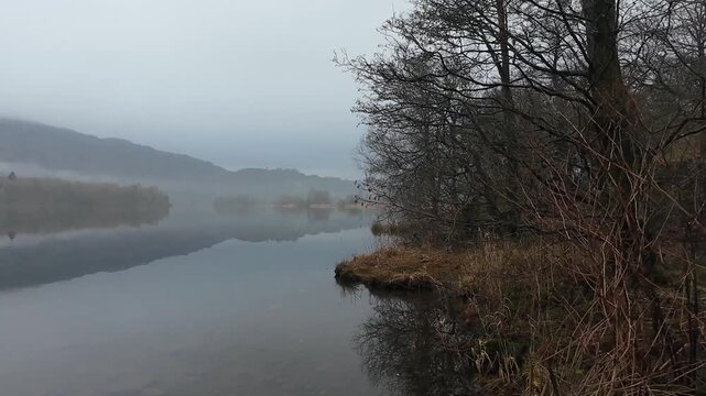 Mist over a lake in Lake District