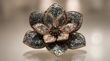 Intricately designed floral brooch with colorful gemstones and elegant detailing