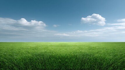 Obraz premium Lush Green Grass Field Under Bright Blue Sky with Clouds and Natural Landscape During Daylight Hours in Peaceful Outdoor Setting
