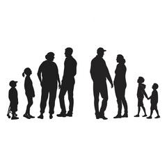 Obraz premium Diversity and Inclusion: A group of six diverse people silhouettes standing in a line, including a person in a wheelchair and an elderly person with a cane.