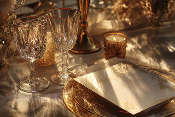 Beautifully arranged festive table for a wedding or romantic dinner