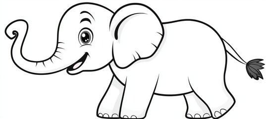 Obraz premium Playful Cartoon Elephant Character Design in Line Art Style, Perfect for Children s Illustrations.
