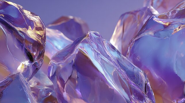 Close-up of translucent purple crystalline structures with reflective surfaces