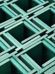 green geometric grid structure abstract 3d hollow pattern background texture