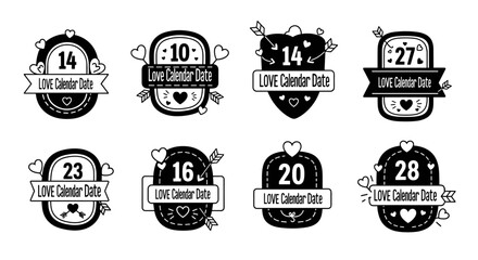 Collection of Valentines Day themed calendar date badges.