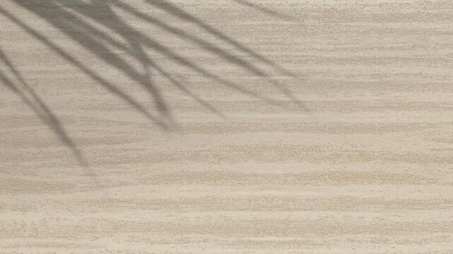 Palm leaves moving in wind, shadow on travertine limestone wall in summer, background, texture backdrop, vertical
