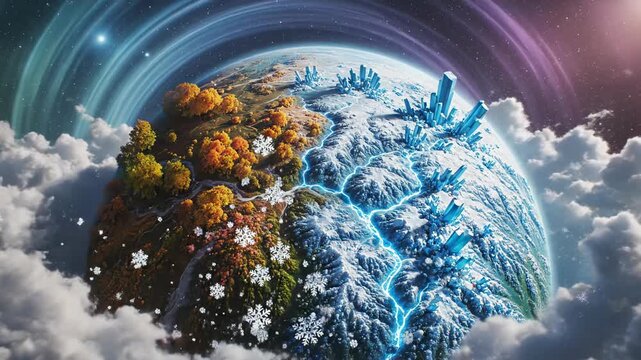 Four Seasons on Planet Earth: A visual representation of the earth, split into four distinct sections to depict the cycle of seasons.