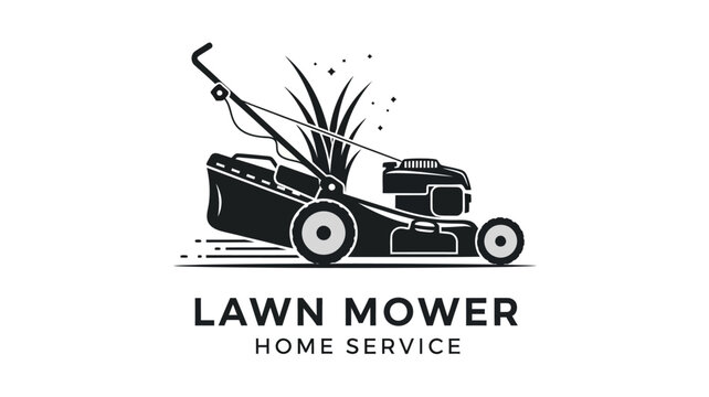 Black and white illustration of a lawn mower cutting grass