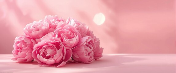 Beautiful Pink Peony Floral Composition with Copy Space for Greeting Cards and Invitations